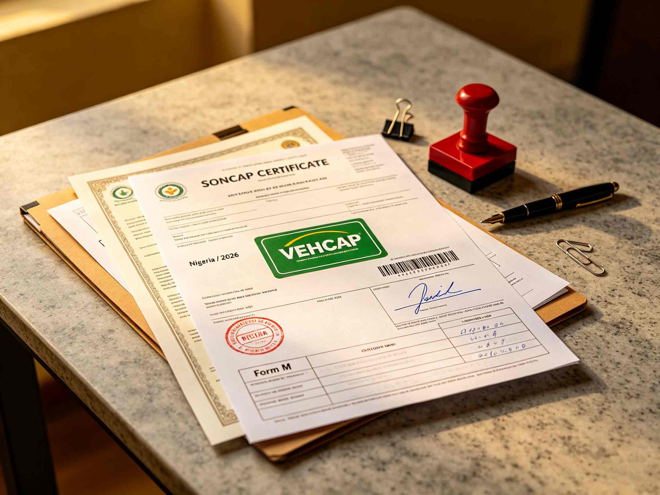 SON-NADDC VEHCAP pre-shipment certificate for used electric car export to Nigeria 2026
